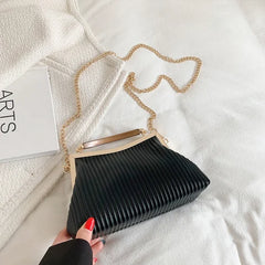 Mental Handle Pleated Shell Bag for Women Clutch Purses Crossbody Bag