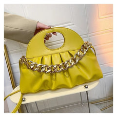 Thick Chain Handle Pleated Shell Bag - Women's Clutch Purse