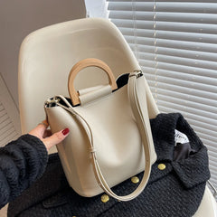 Wood Handle Shoulder Tote Bag for Women
