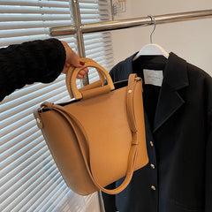 Wood Handle Shoulder Tote Bag for Women