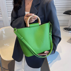 Wood Handle Shoulder Tote Bag for Women