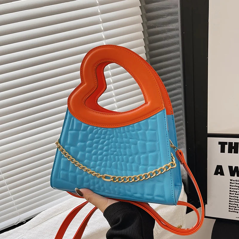 Heart Handle Chain Shoulder Bag Shell Clutch Crossbody Bag