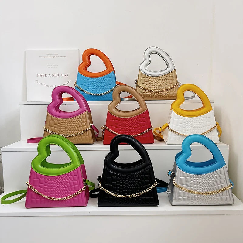Heart Handle Chain Shoulder Bag Shell Clutch Crossbody Bag