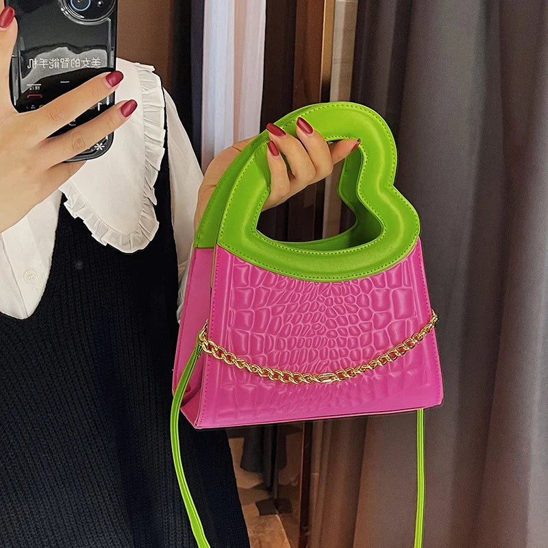 Heart Handle Chain Shoulder Bag Shell Clutch Crossbody Bag