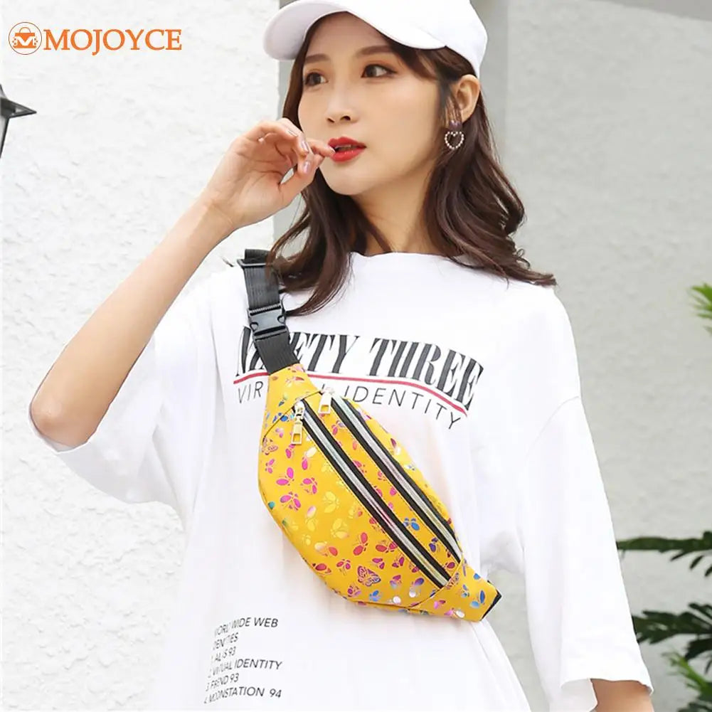 Women's Butterfly Print Fanny Bag Crossbody Chest Phone Purse