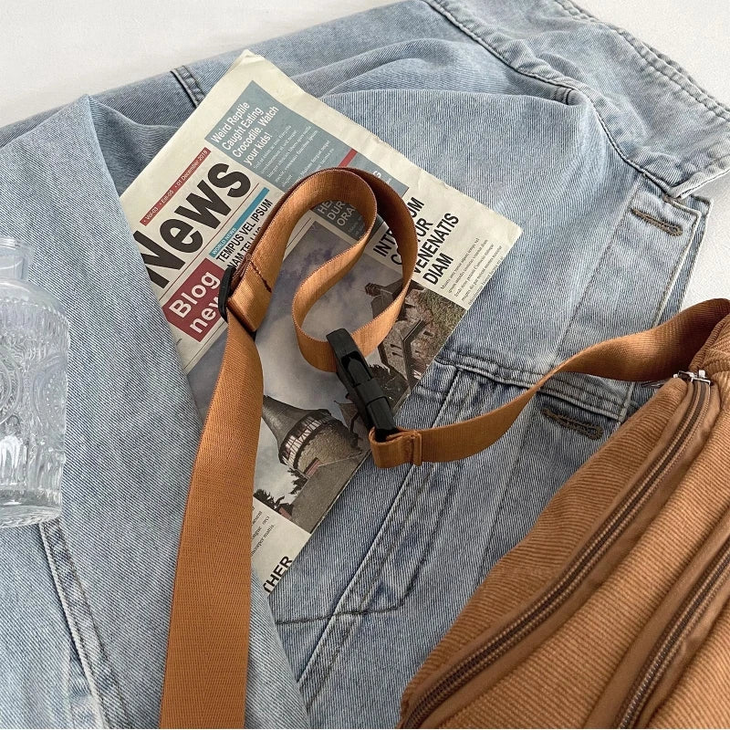 Women's Corduroy Fanny Pack Zippered Waist Bag