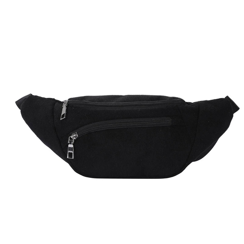 Women's Corduroy Fanny Pack Zippered Waist Bag