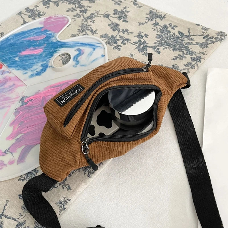 Corduroy Fanny Pack Sling Bag for Women Girls Ladi...