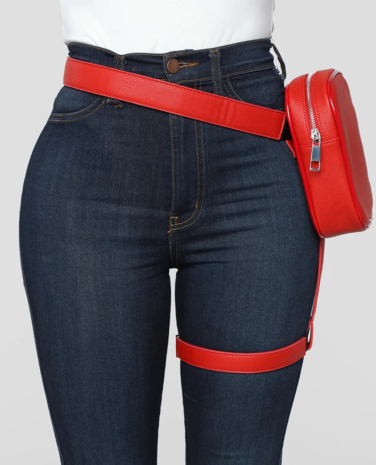 Leather Women Waist Bag for Outdoor Hiking Motorcycle