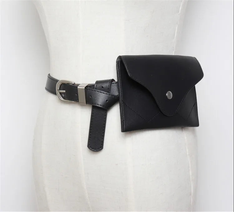 Women's Leather Envelope Waist Pack - Money Belt Chest Bag