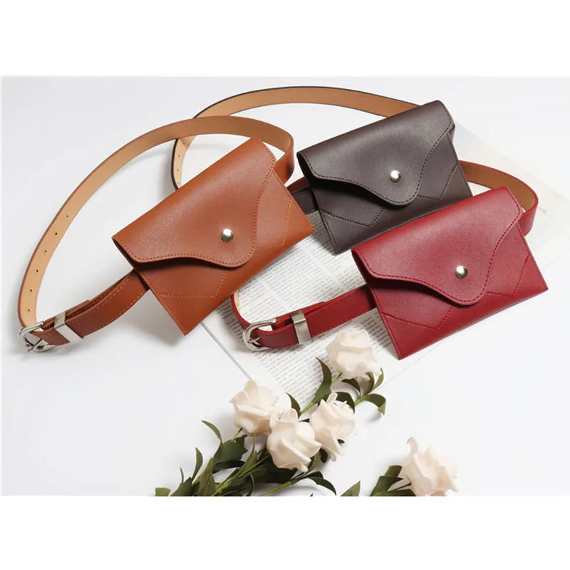Women's Leather Envelope Waist Pack - Money Belt Chest Bag