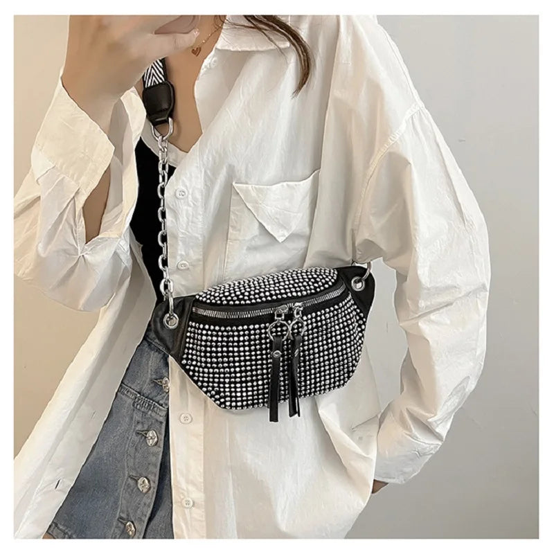 Women's Rhinestone Fanny Pack Chest Bag