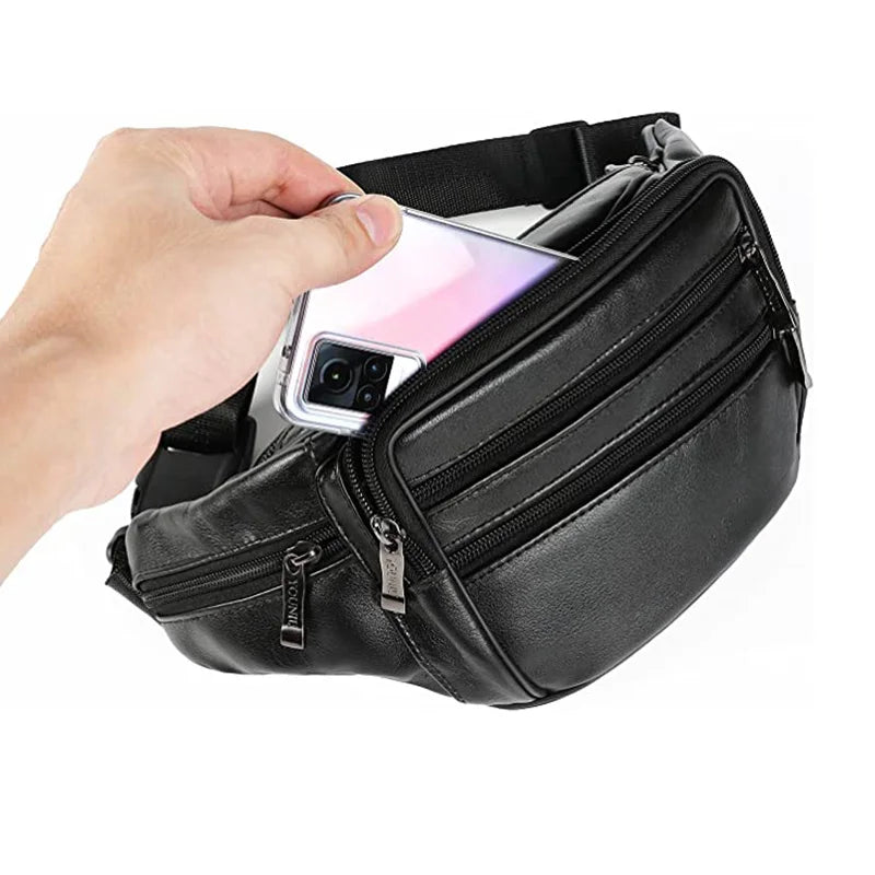 Leather Waist Bag Multifunction Hip Bum Pouch for Travel