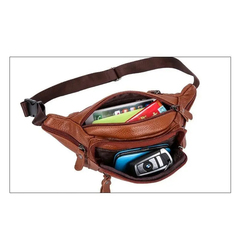 Leather Waist Bag Multifunction Hip Bum Pouch for Travel