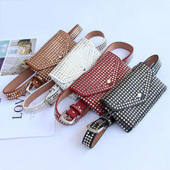 Rivet Punk Waist Bag Women Belt Pack Mini Bag Vintage Pu Leather Hip Pocket