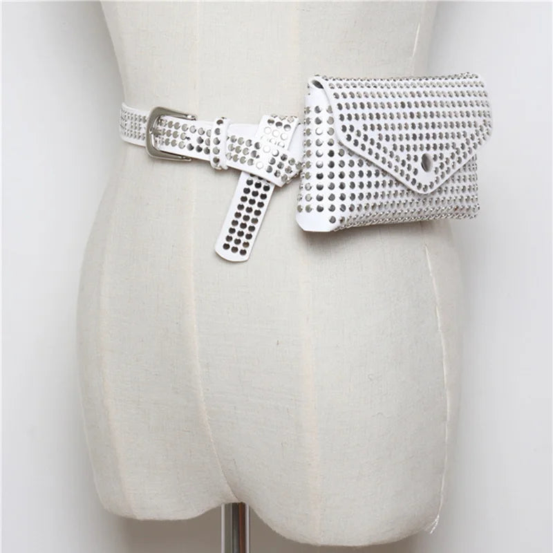 Rivet Punk Waist Bag Women Belt Pack Mini Bag Vintage Pu Leather Hip Pocket