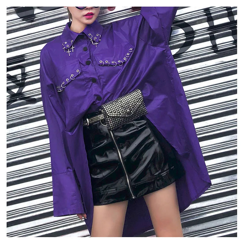 Rivet Punk Waist Bag Women Belt Pack Mini Bag Vintage Pu Leather Hip Pocket