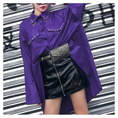 Rivet Punk Waist Bag Women Belt Pack Mini Bag Vintage Pu Leather Hip Pocket