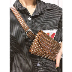 Rivet Punk Waist Bag Women Belt Pack Mini Bag Vintage Pu Leather Hip Pocket