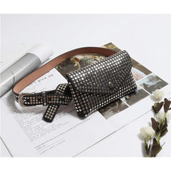 Rivet Punk Waist Bag Women Belt Pack Mini Bag Vintage Pu Leather Hip Pocket