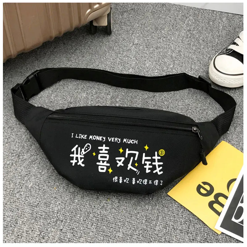 Women's Fanny Pack 3-Zipper Waist Bag Hip-hop Men Chest Bag Travel Sling Pocket
