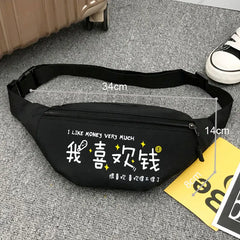 Women's Fanny Pack 3-Zipper Waist Bag Hip-hop Men Chest Bag Travel Sling Pocket