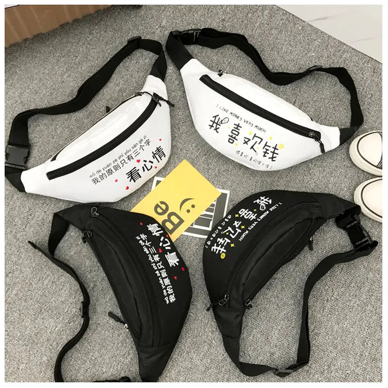 Women's Fanny Pack 3-Zipper Waist Bag Hip-hop Men Chest Bag Travel Sling Pocket