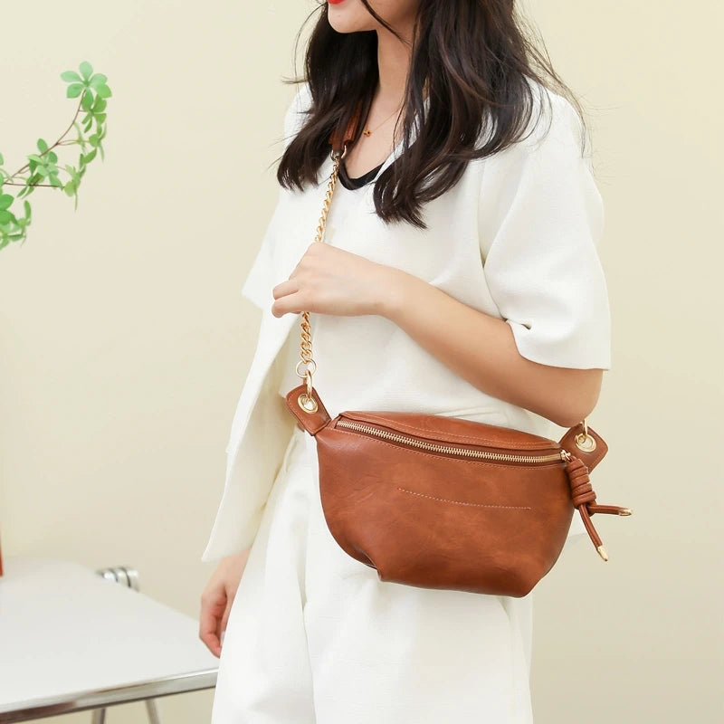 Women's Shoulder Bag Crossbody Fanny Pack Waist Purse with Chain Strap