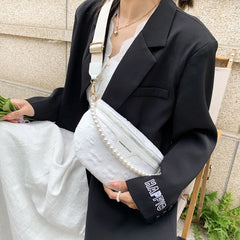Women's Soft Fabric Beaded Waist Bag Wide Strap Shoulder Crossbody Chest Bags