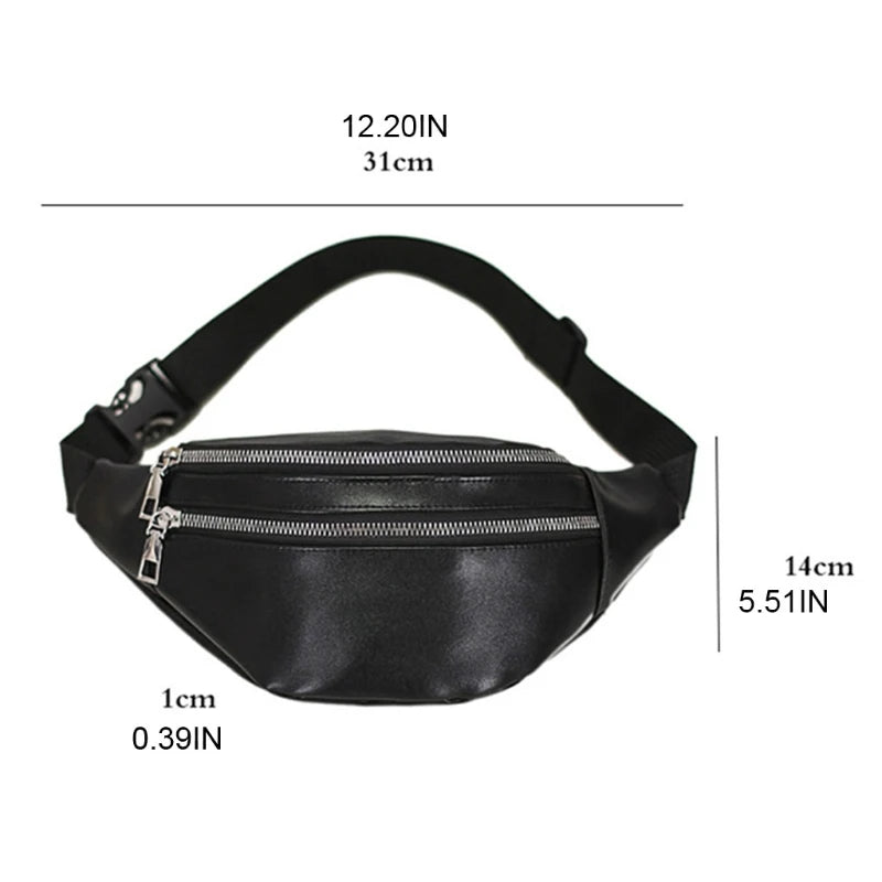 Fanny Packs Waist Pack with Zipper Pockets PU Leather
