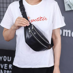 PU Leather Fanny Pack Waist Bag Zipper Pockets Adjustable Belt for Travel