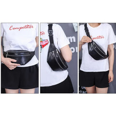 Adjustable PU Leather Fanny Pack with Zipper Pockets - Travel Waist Bag