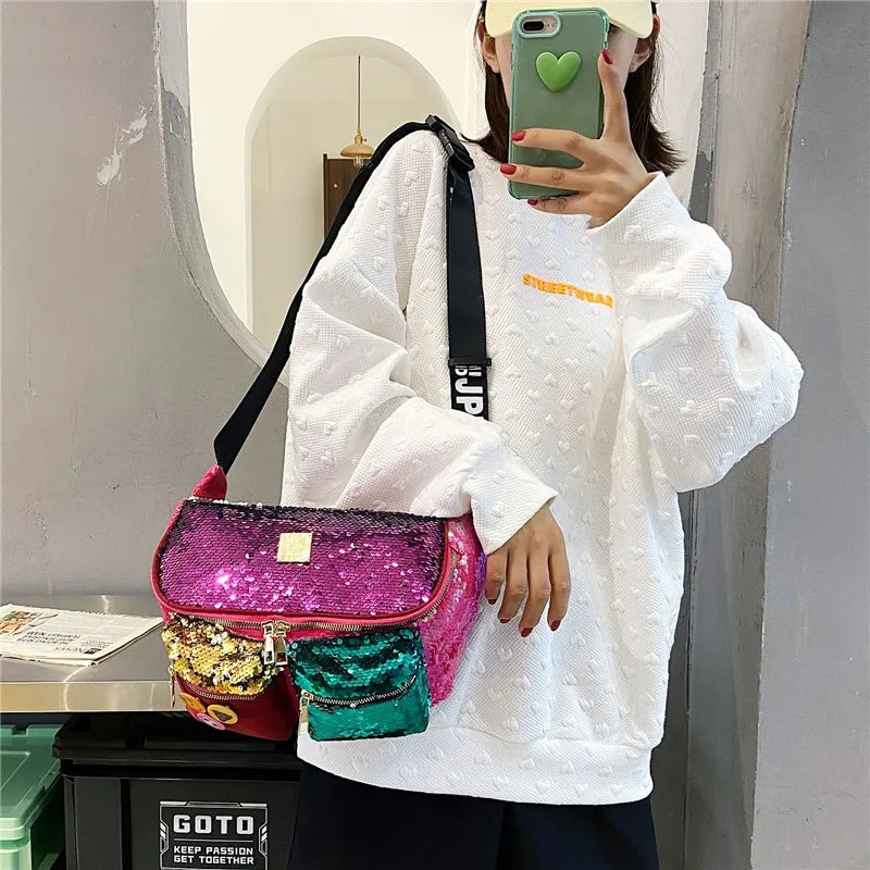 Sequins Waist Belt Bag Crossbody Chest pack Girl Shoulder Waist Bag
