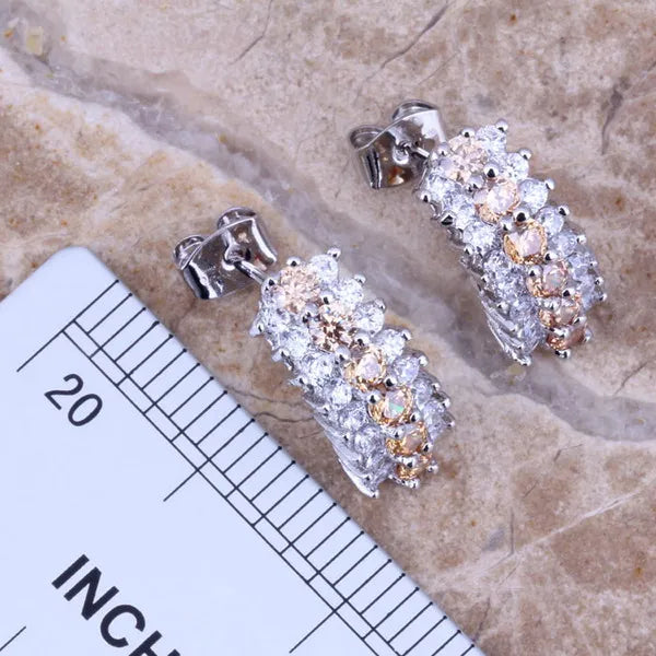 Champagne Morganite CZ Silver Jewelry Set Size 6-10 S0152