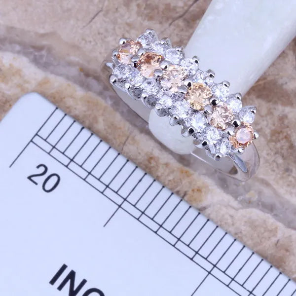 Champagne Morganite CZ Silver Jewelry Set Size 6-10 S0152
