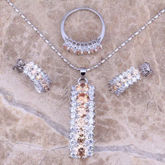 Champagne Morganite CZ Silver Jewelry Set Size 6-10 S0152