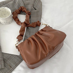 Pleated Cloud Bag For Women PU Leather Underarm Bag Solid Shoulder Bag