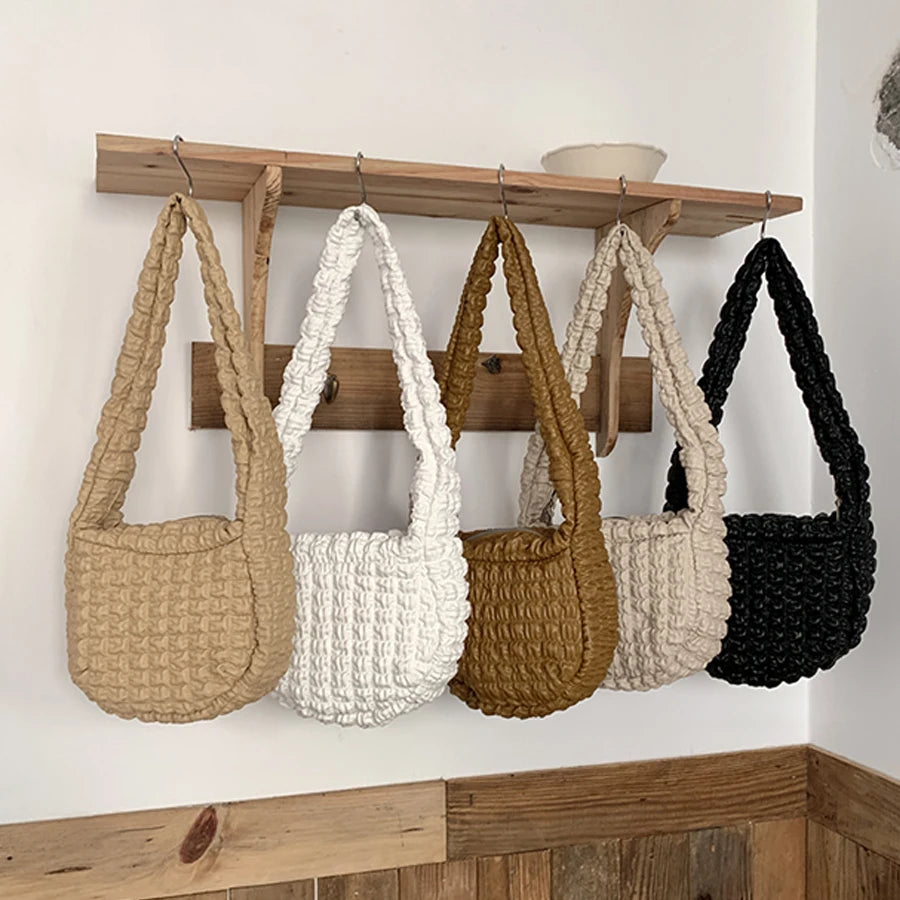 Ruched Shoulder Bag Soft PU Leather Crossbody Messenger Tote Purses