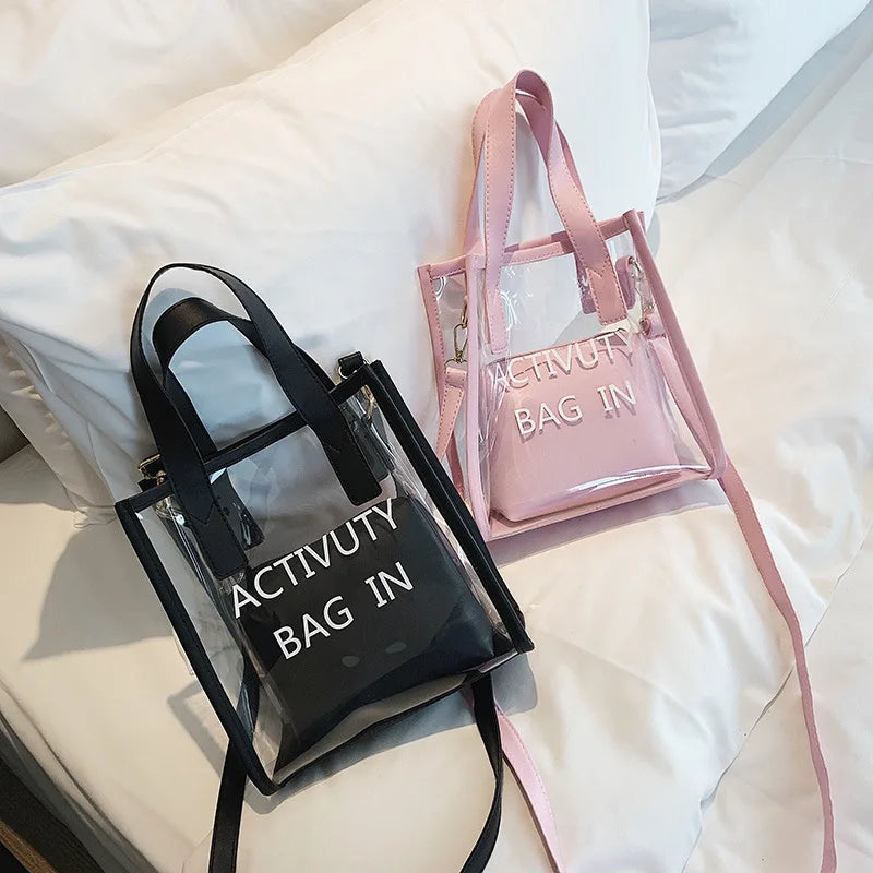 2 In 1 Women's Transparent Sling Bag Handbag