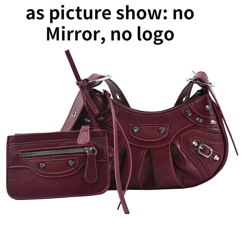2 Pcs Rivets Crossbody Bags Women Half Moon PU Leather Shoulder Bag