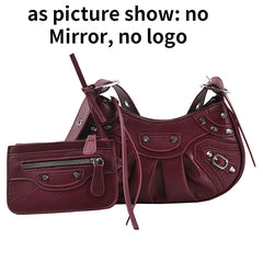 2 Pcs Rivets Crossbody Bags Women Half Moon PU Leather Shoulder Bag
