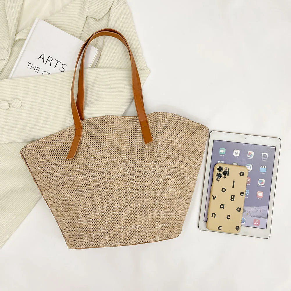 Women's Straw Tote Beach Handbag Portable Shoulder Bag