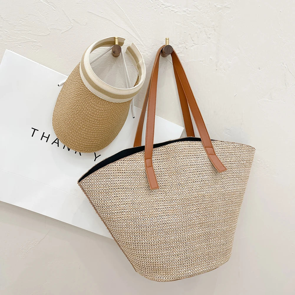 Women's Straw Tote Beach Handbag Portable Shoulder Bag