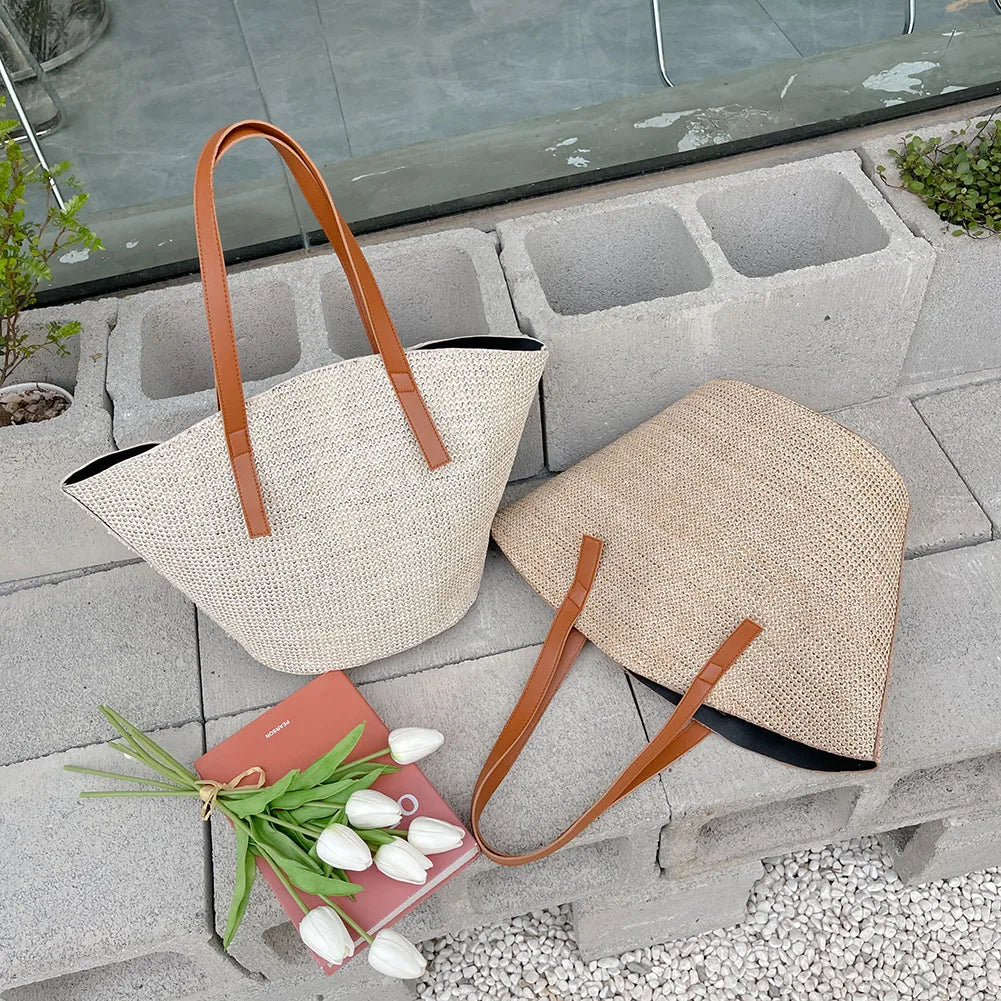 Women's Straw Tote Beach Handbag Portable Shoulder Bag