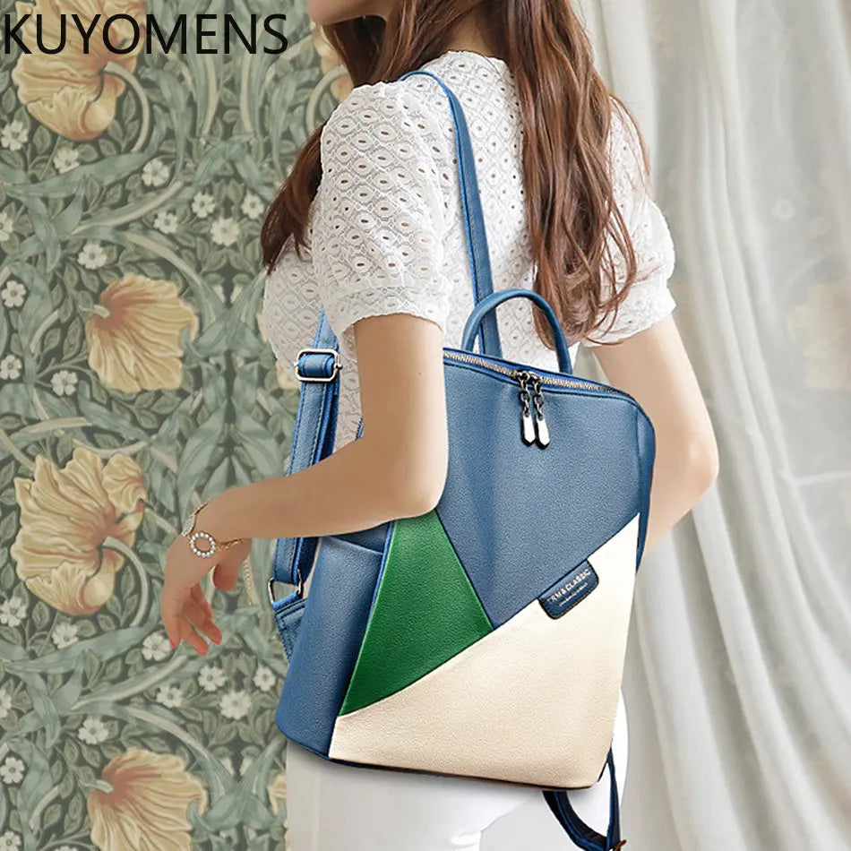 Leather Rucksack Women's Backpack School Book Bag for Teen Girls
