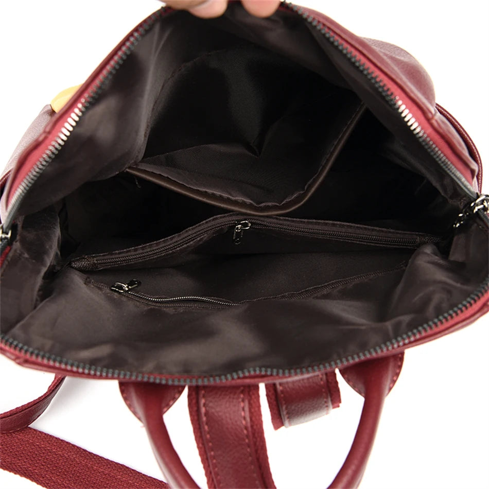 Leather Rucksack Women's Backpack School Book Bag for Teen Girls