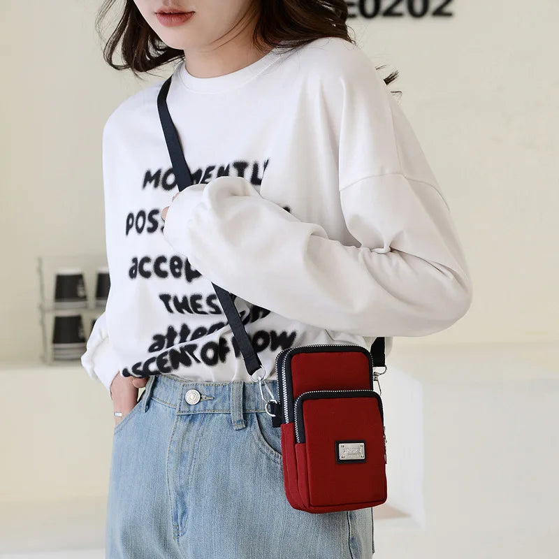 3-Layer Women Shoulder Bag High Nylon Messenger Phone Bag