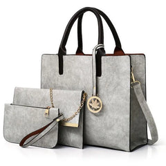 3PCS Women's Bag Set PU Leather Solid Handbag Ladies Messenger Bag