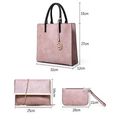 3PCS Women's Bag Set PU Leather Solid Handbag Ladies Messenger Bag
