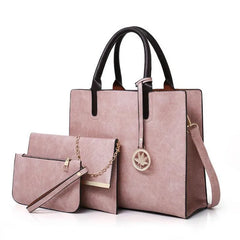 3PCS Women's Bag Set PU Leather Solid Handbag Ladies Messenger Bag